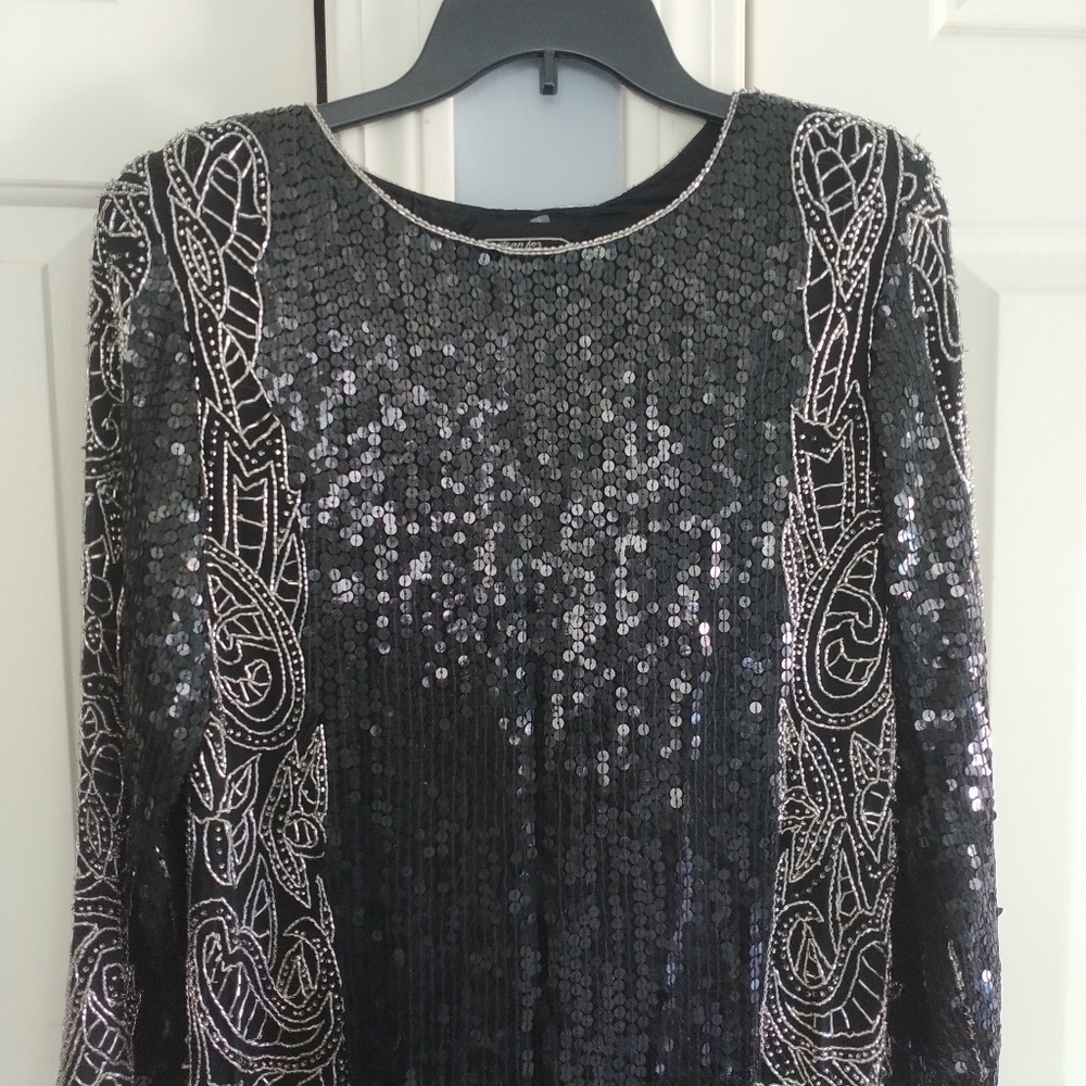 Joseph Le Bon Paris Hong Kong New York Black Sequins & Beaded Vintage Dress 12 - Picture 9 of 11